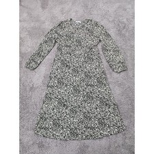 MNG Mango Midi Dress Womens 1XL Black White Abstract Long Sleeve Plisse 57734