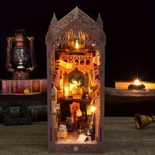 Magic Library Book Nook DIY Kit ? 3D Wooden Bookshelf Insert, Miniature Dollhous