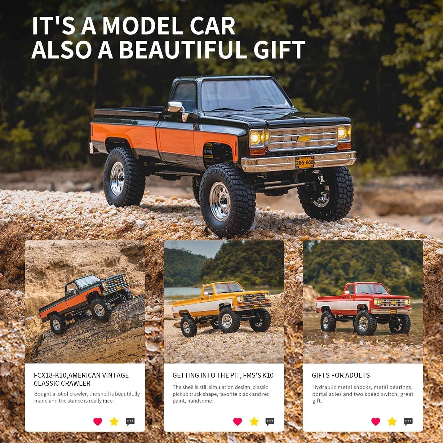 FCX18 FMS 1/18 Chevrolet K10 RC Truck, Officially Licensed 4WD RC Crawler