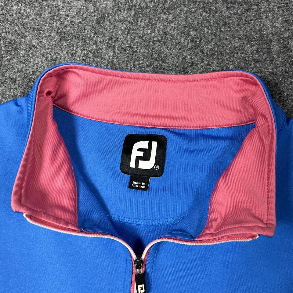 Chaleco Pullover FootJoy Para Hombres Medio Azul Rosa Prestwick Golf 1/4 Cremallera Sin Mangas Foto 2 de 4