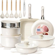 KIKCOIN Ceramic Nonstick Pots and Pans Set - Cookware Set with Detachable Handle