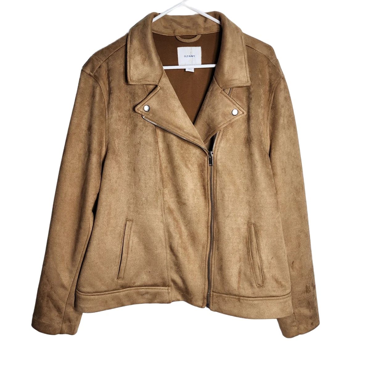 Old Navy Faux Suede Moto Jacket Womens Plus Size XXL Tan Zip eBay