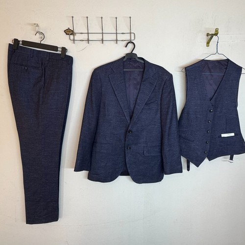 SuitSupply Lazio US 40S blue Slim suit Single Breasted 3 Piece wool silk linen - Picture 2 of 24