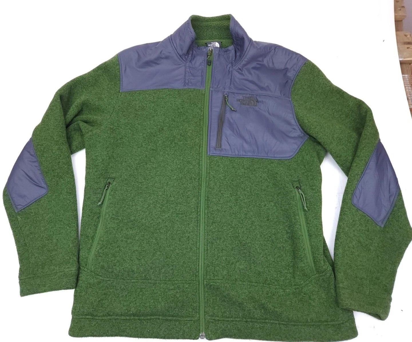 The North Face Mens Long Sleeve Fleece Jacket Green Full Zip Sz XL