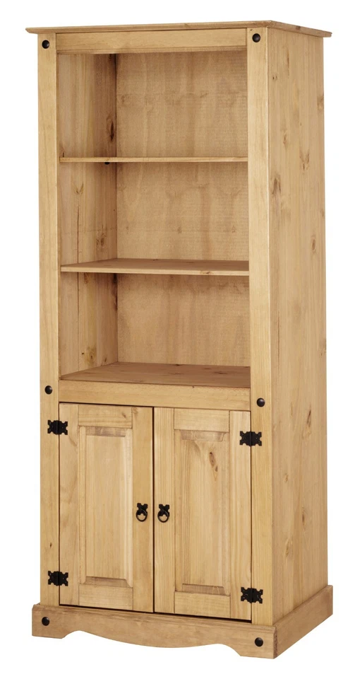 Corona Pine Bookcase 2 Door Display Unit Cupboard Mexican Solid Pine, Wax - Image 4 of 4