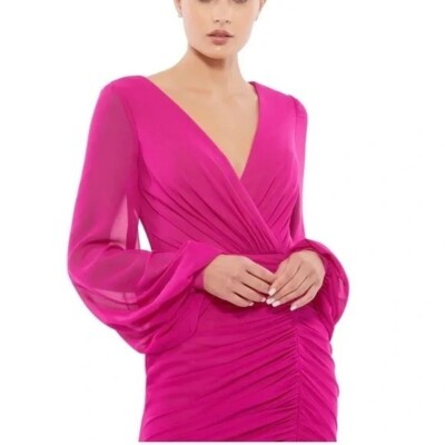 Mac Duggal Long Sleeve Short Pink Dress Mini Lined NEW Size