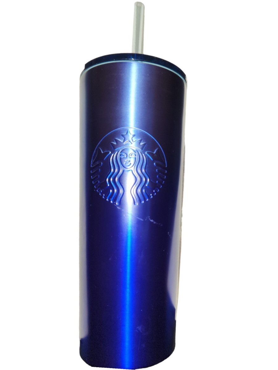 Starbucks Metallic Cobalt Blue Stainless Steel Cold Cup Tumbler 16oz  W/Straw NWO | eBay