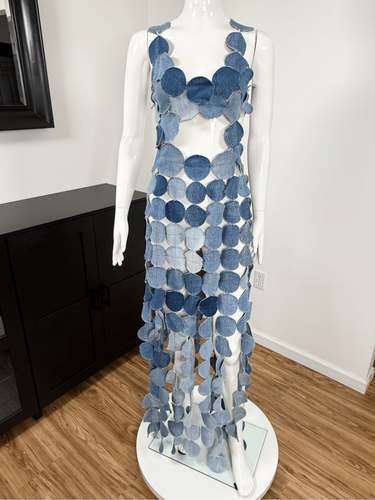 NWT A.W.A.K.E. MODE Upcycled Denim Multi Circle Dress FR 38 / US 4 AWAKE - Picture 7 of 16