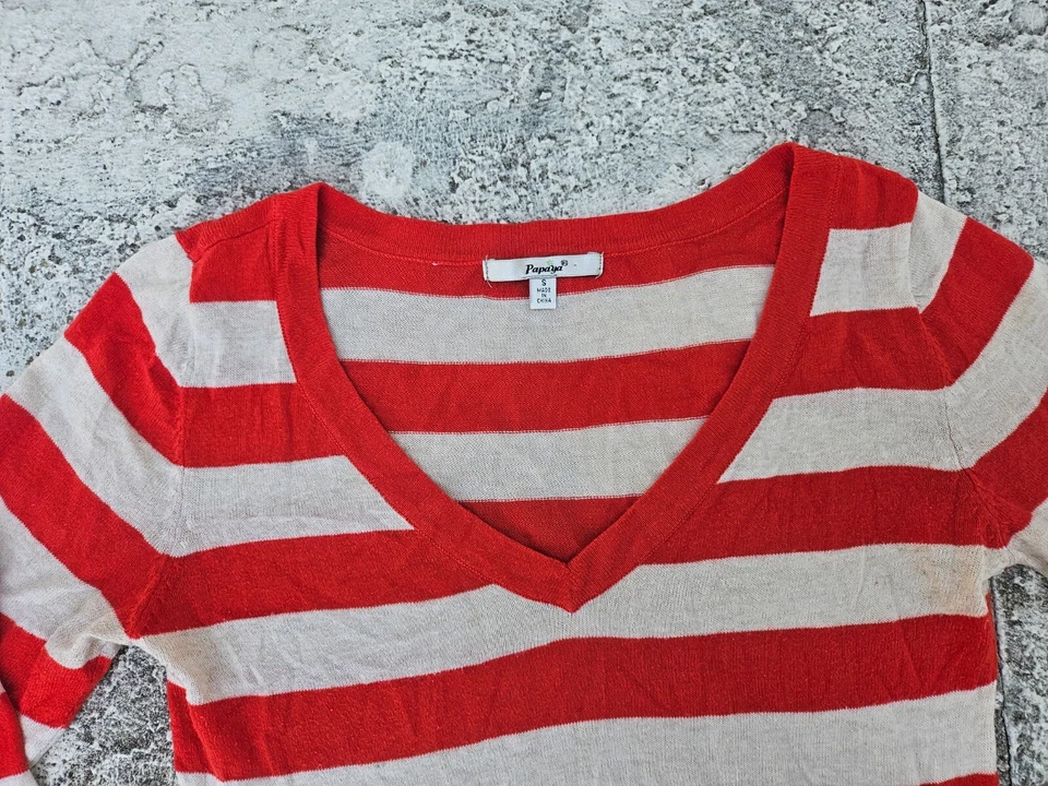Suéter Papaya Mujer Top Manga Larga Rayas Peso Ligero Cuello en V Talla S Foto 4 de 4