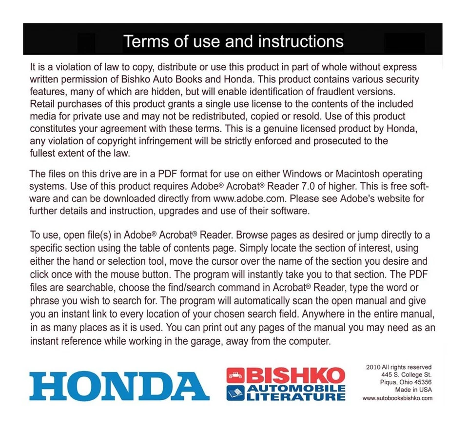 Unidad USB manual de reparación de servicio Honda Element Shop 2003 2004 2005 2006 Foto 3 de 3