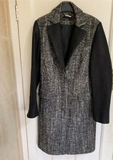 Karen Millen Black/cre Grey Fitted Wool Coat Faux Snake Effect,uk 14,new £295.00