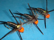 FLY FISHING FLIES - Black/Silver HOT-HEAD JUMBO JOHN STONE NYMPH size #6 (6 pcs)
