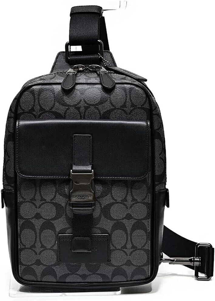 Coach C2711 Track Pack In Signature Canvas Leather Charcoal Coach C2711 Track Pack In Signature Canvas Leather Charcoal