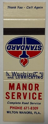 FL Vtg STANDARD Oil's Manor Road Service matchcover Wilton Manors Florida iconic