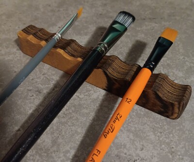Paintbrush Rest Holds 8 Brushes. Calligraphy Brush Holder, Handmade Bocote, 6''