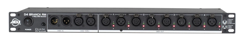 American DJ D4 Branch RM Single Rack 4-Way DMX Distributor/Booster w/XLR IO Jack - Image 3 of 4