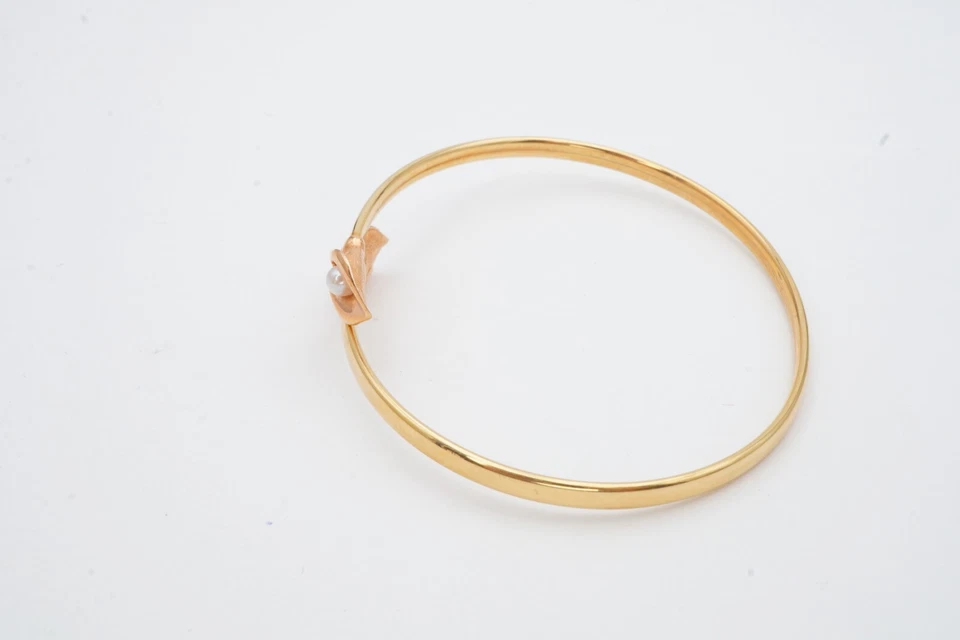 Brazalete Brazalete Flor Perla Oro Amarillo 14k Dos Tonos Beverley Hills Oro 7" Foto 3 de 4