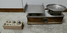 ANTIQUE CHILOG APOTHECARY BALANCE SCALES & WEIGHTS SET MARBLE TOP TIMBER BASE