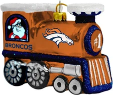Topperscot NFL Denver Broncos Blown Glass Santa & Rudolph Train Ornament