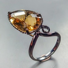 Gemstone 32 ct Natural Citrine Quartz Ring 925 Sterling Silver Size 9 /R449927