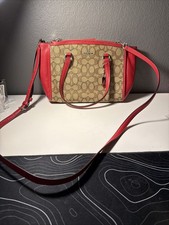 Coach Stanton Carryall 26 in Signature Jacquard. Red Trim With Brown Canvas