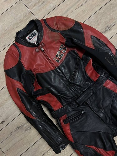 Vintage Men's IXS Leather 2 Piece Motorcycle Suit Jacket + Pants sz 52 Red Black - Picture 8 of 15
