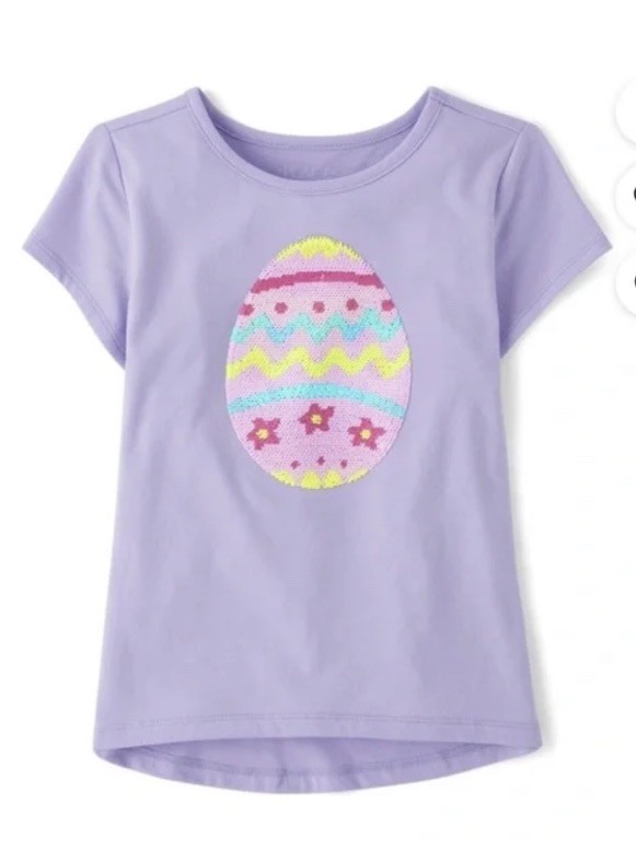 The Childrens Place Toddler Girls Purple T-w/flip Sequins Easter Shirt XXL/16