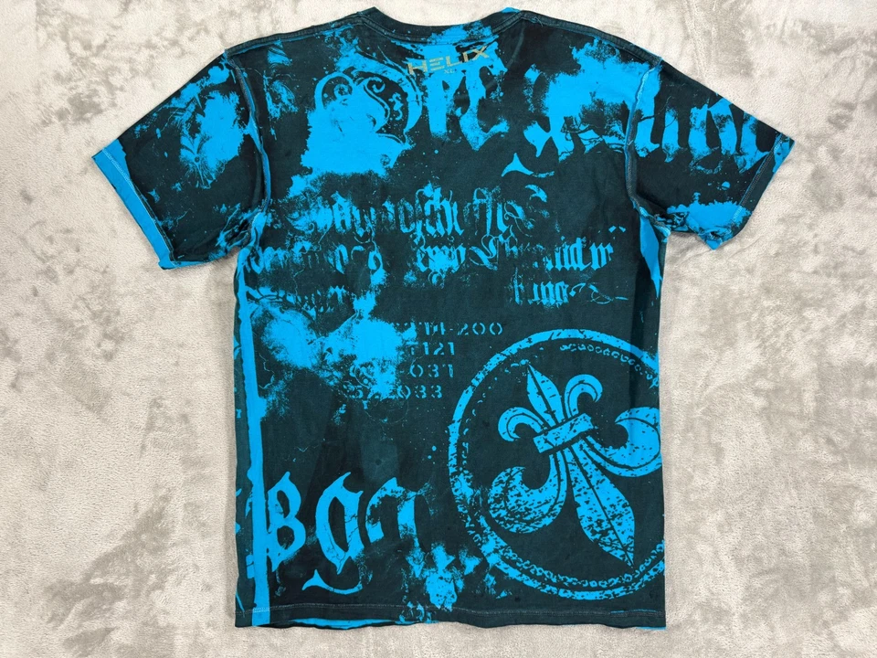 Camisa masculina reversível vintage Helix XL azul Y2K estilo aflição caprichoso - Imagem 2 de 4