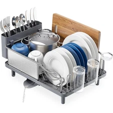 Urackify 304 SS Dish Drying Rack Large Capacity Drainboard Utensil & Cup Holder
