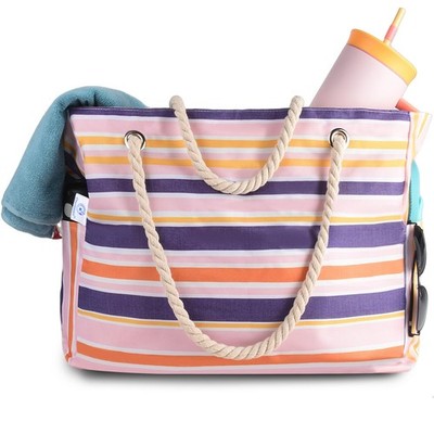 Genteen Beach Bag for Women, Large Waterproof Sandproof Large, Pink