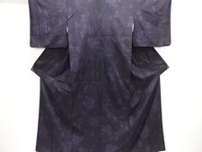 7612594: JAPANESE KIMONO / SILK / YUKI TSUMUGI / WOVEN FLORAL ARABSQUE