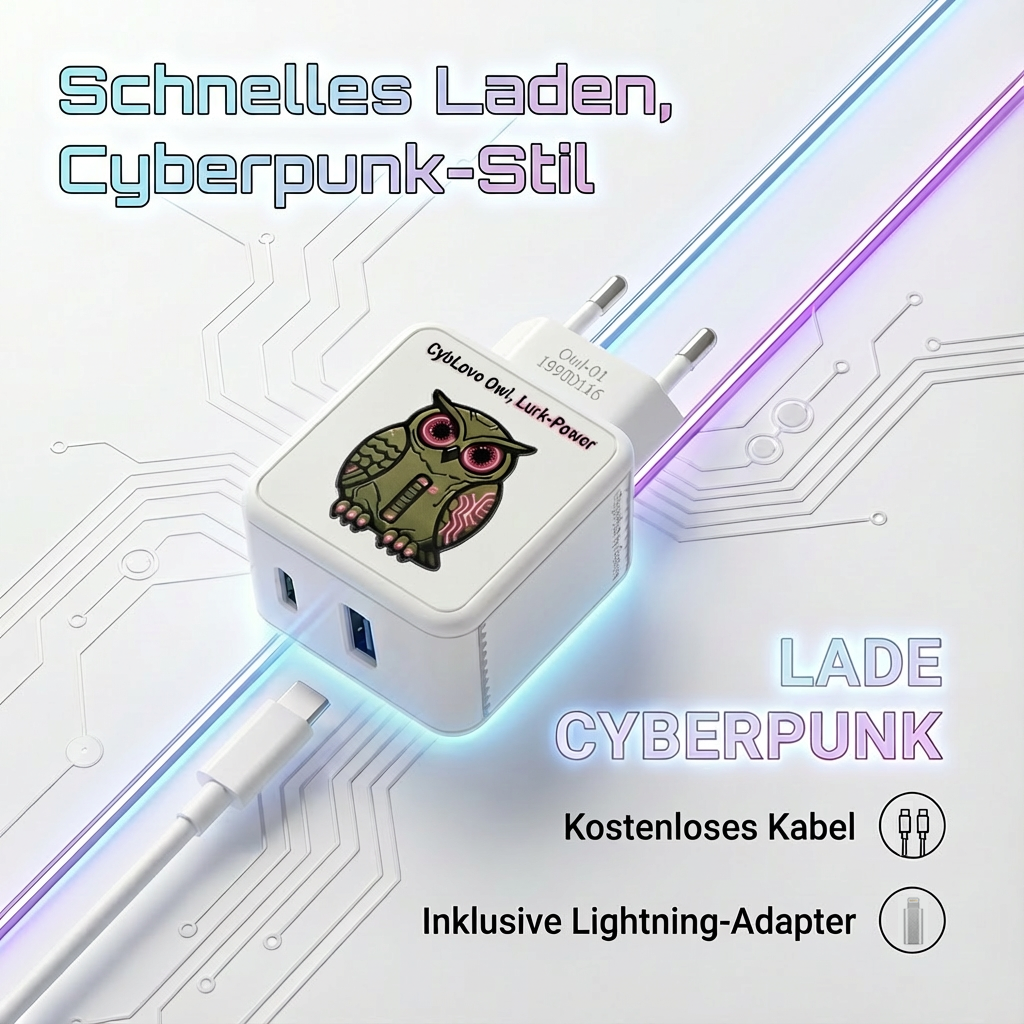 Dual Port Cyberpunk 20W USB-C PD Charger For iPhone Samsung Cable Adapter