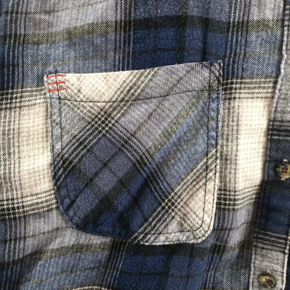 Camisa de franela BDG para mujer grande azul gris a cuadros manga larga botón delantero informal Foto 4 de 4