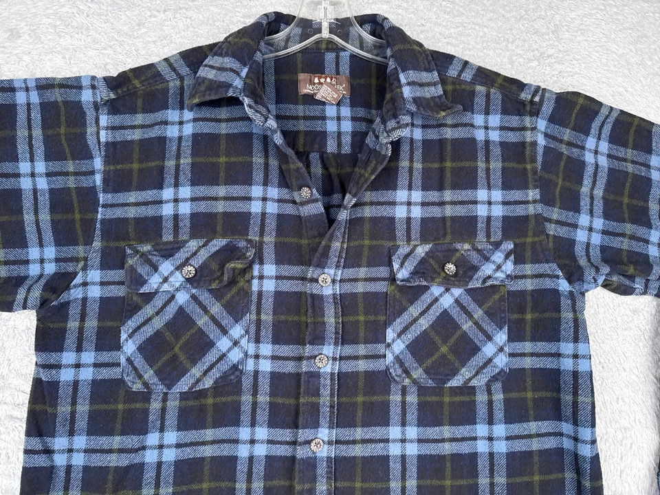 Moose Creek Shirt Men Large Tall Blue Green Flannel Plaid Button Up 100% Cotton - Image 4 of 4