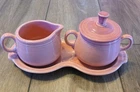 Fiesta Creamer Sugar w/ Tray 4 Piece Set Pink Rose Fiestaware HLC Homer Laughlin