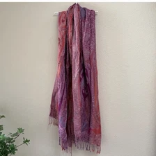 Studio Thirtysix Pink Purple Pashmina Paisley Shimmer Fringe Large Scarf Wrap