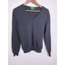 United Colors of Benetton Merino Wool V Neck Sweater Dark Charcoal Gray S