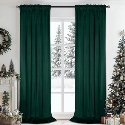 Dark Green Velvet Curtains 96 Inches for Living Room,Rod Pocket Lu...Dark Green
