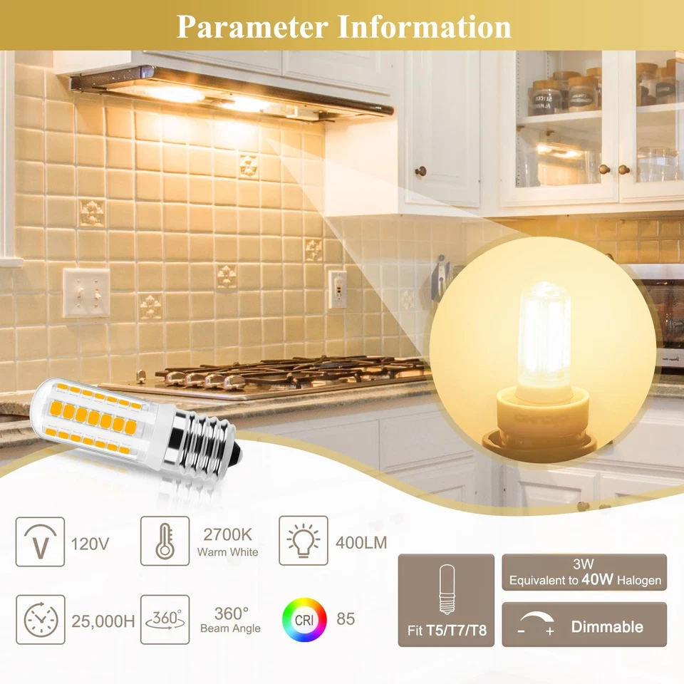 DiCUNO E17 LED Bulb Dimmable, Microwave Oven Bulbs, 2700K Warm White, 3W (40W - Image 2 of 4