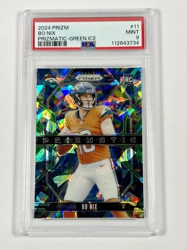 2024 Prizm Prizmatic Green Ice Rookie Bo Nix PSA 9