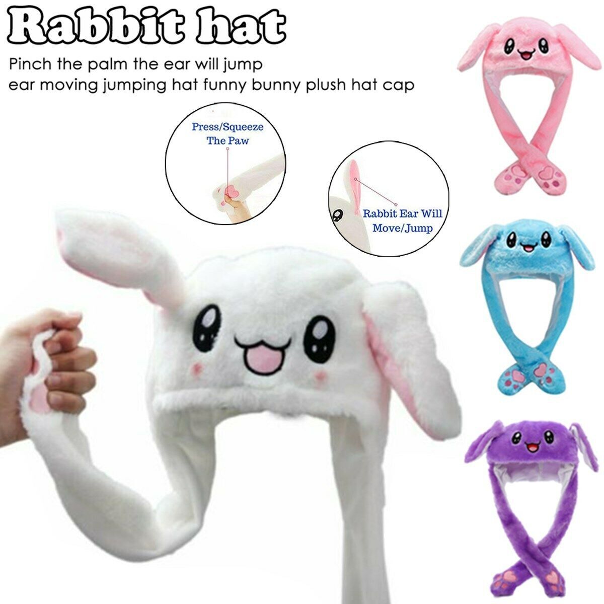 Clothing Bunny Hat Alt Tiktok Rabbit Hat Cute Ear Moving Jumping