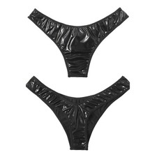 Women's Wet Look Glossy G-String Thong Low Waist Mini Bikini Briefs Underpants