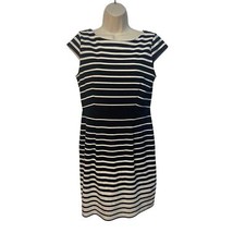 Ann Taylor Loft Black & Cream Cap Sleeve Knit Dress Size 10 Petite Pre-owned