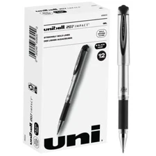 Uni-Ball Signo 207 Impact Gel Pens, 12 Black, 1.0mm Bold, Smooth Writing 