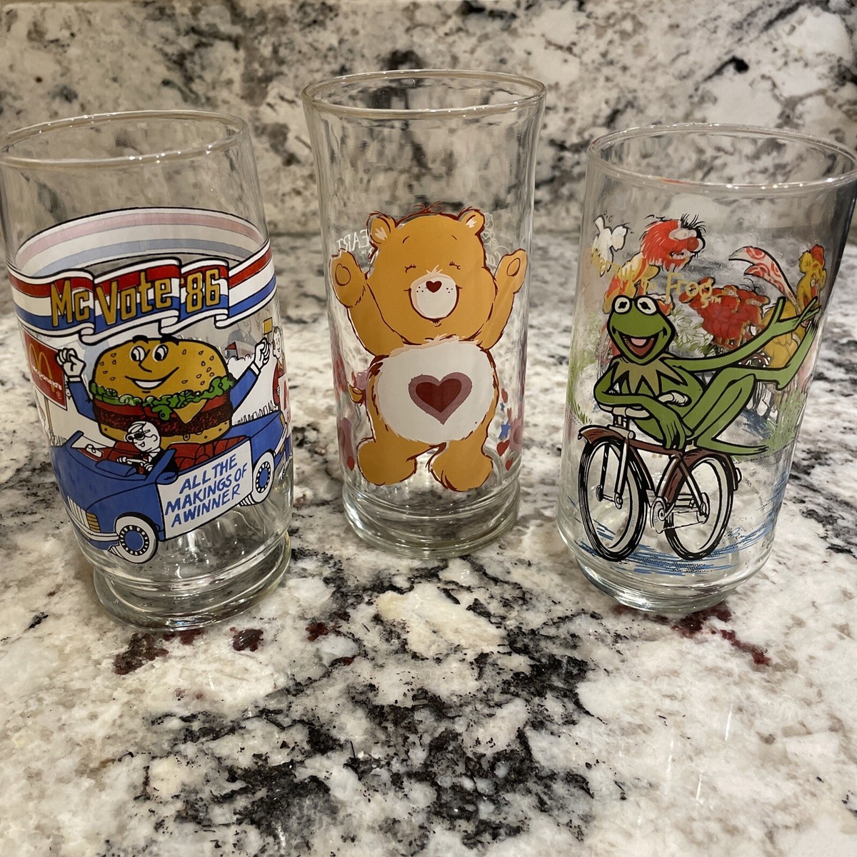 Vintage Lot Of 3 Glasses 1986 McDonald's McVote '86 Kermit