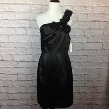 New Bisou Bisou Dress Women 10 Black Sheath One Shoulder Strap Embellished 
