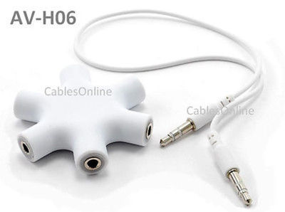 6-Way 3.5mm Stereo Audio Headset Hub Splitter Up to 5 Headphones to iPod, MP3...