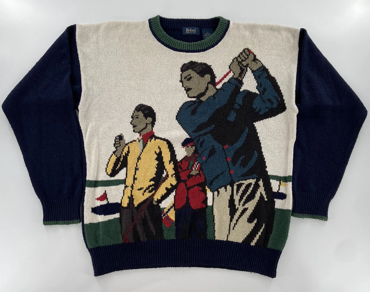 VINTAGE Byford Silk Cotton Blend Golf Crew Neck Sweater Large Made In Hong Kong
