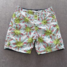 Tailor Vintage Swim Shorts Mens L White Green Floral Reversible Surf Outdoor 9"