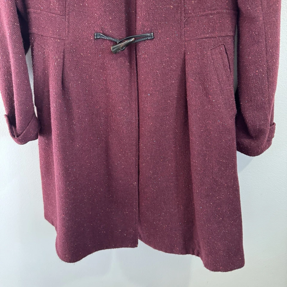 Modcloth Myrtlewood Coat Jacket L Burgundy Red Wool Toggles Hooded Ren Faire - Image 4 of 4